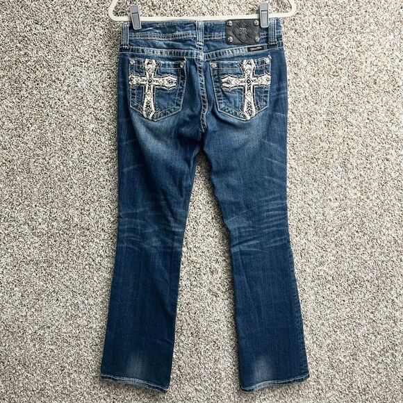 Miss Me Jeans Women’s 29 Rhinestone Bedazzled & Thick Stitch Cross Design Back P - Picture 1 of 7